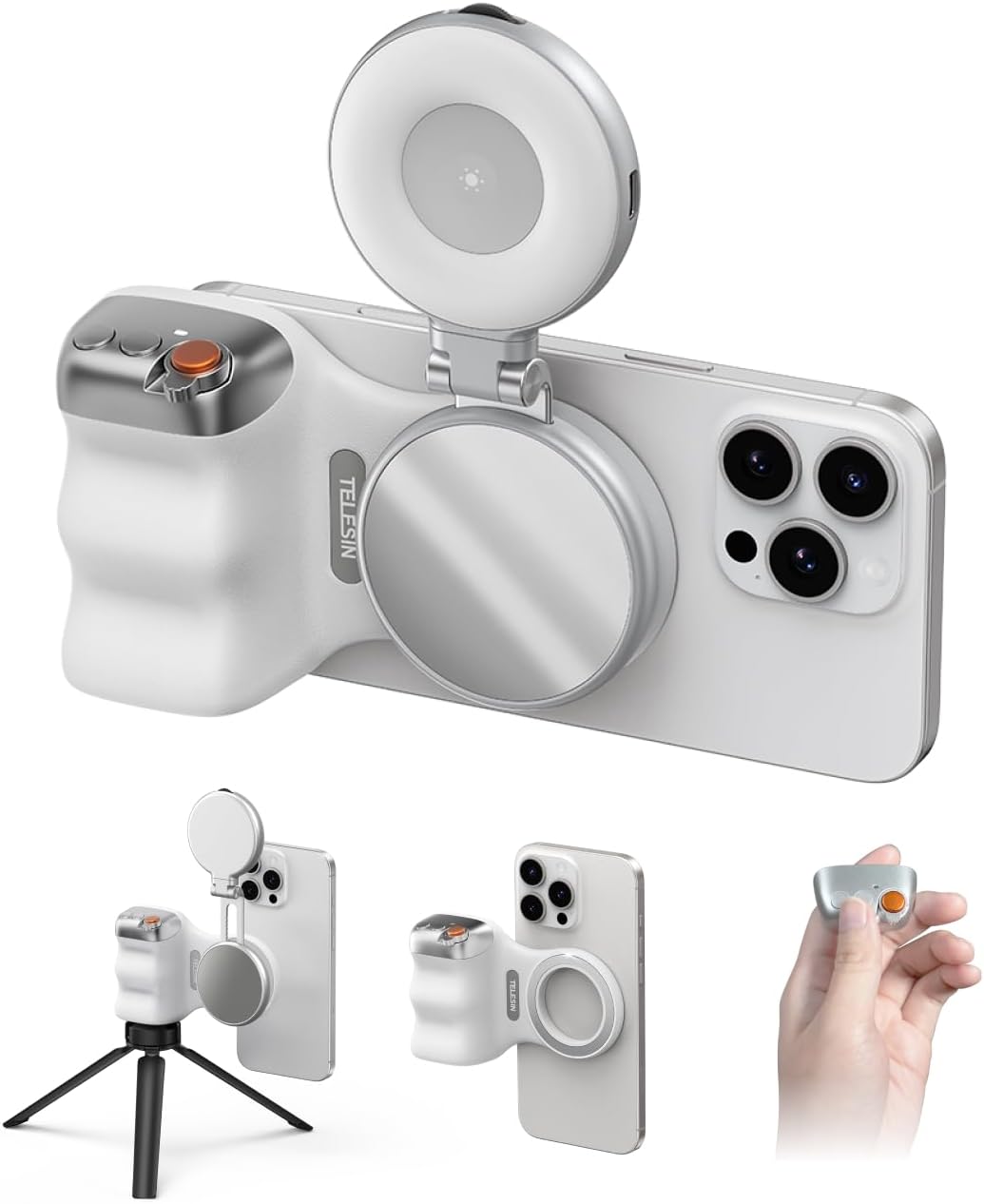 Poignée photo magnétique pour smartphone – Télécommande Bluetooth, éclairage d’appoint, rotation H/V