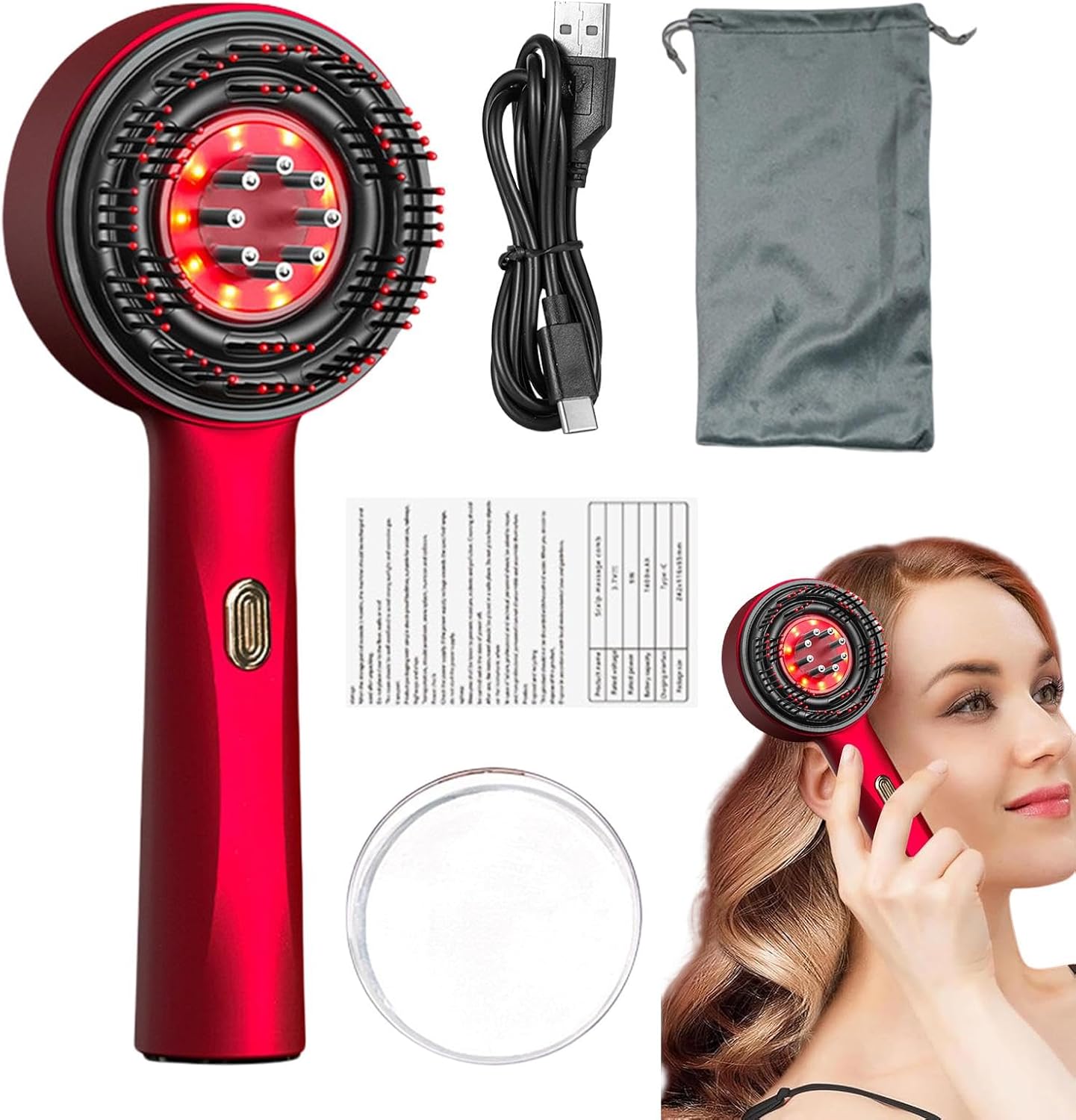 Peigne massant cuir chevelu LED – réservoir sérum 6 ml, 3 modes, portable (Hailicare)