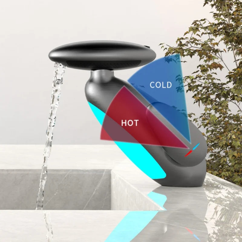 Robinet de lavabo LED 4 modes – bec pivotant 360° avec flexible, eau chaude & froide, mitigeur 1 trou (G1/2)