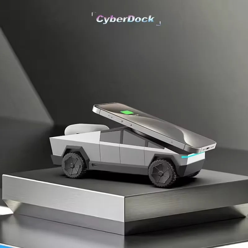 Station de charge sans fil Qi2 3-en-1 – CyberDock design pick-up futuriste (iPhone / AirPods / Watch)