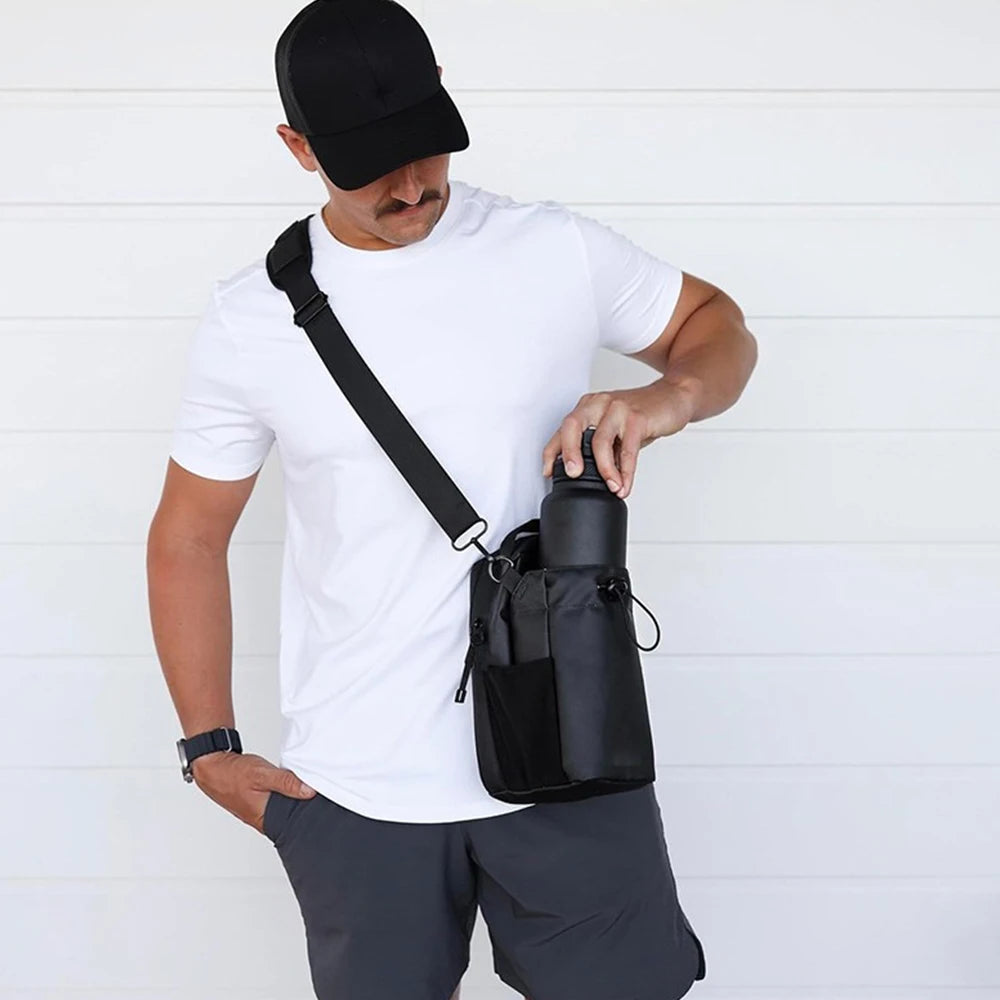 Sac porte-bouteille magnétique pour salle de sport – sangle bandoulière, poches & fermeture sécurisée