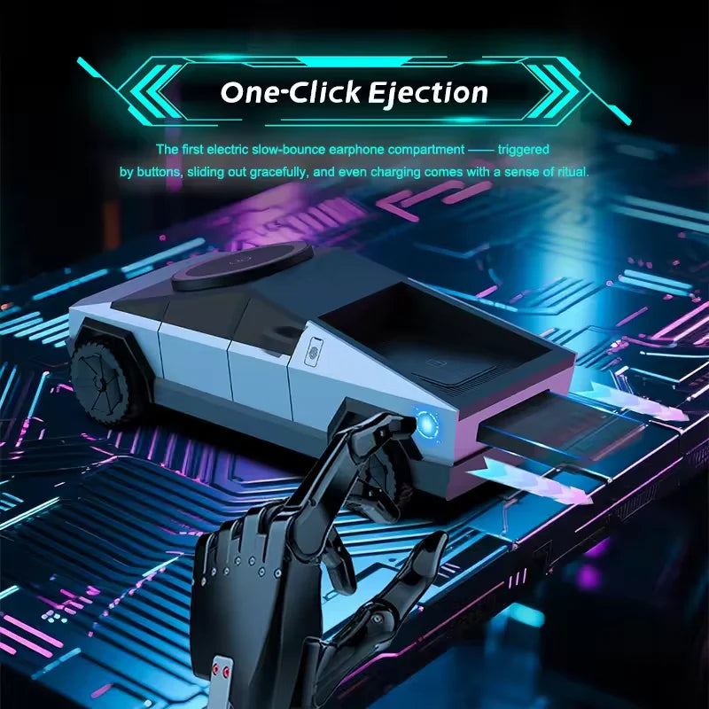 Station de charge sans fil Qi2 3-en-1 – CyberDock design pick-up futuriste (iPhone / AirPods / Watch)