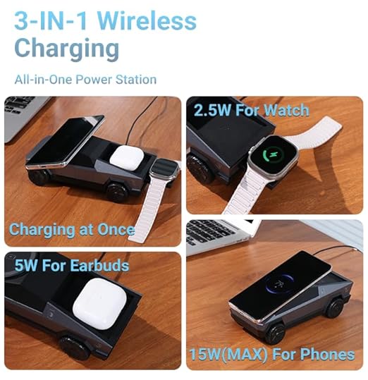 Station de charge sans fil Qi2 3-en-1 – CyberDock design pick-up futuriste (iPhone / AirPods / Watch)