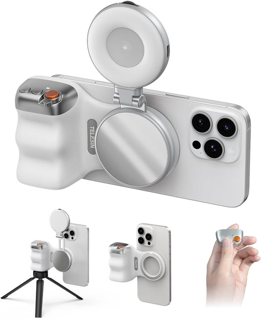 Poignée photo magnétique pour smartphone – Télécommande Bluetooth, éclairage d’appoint, rotation H/V