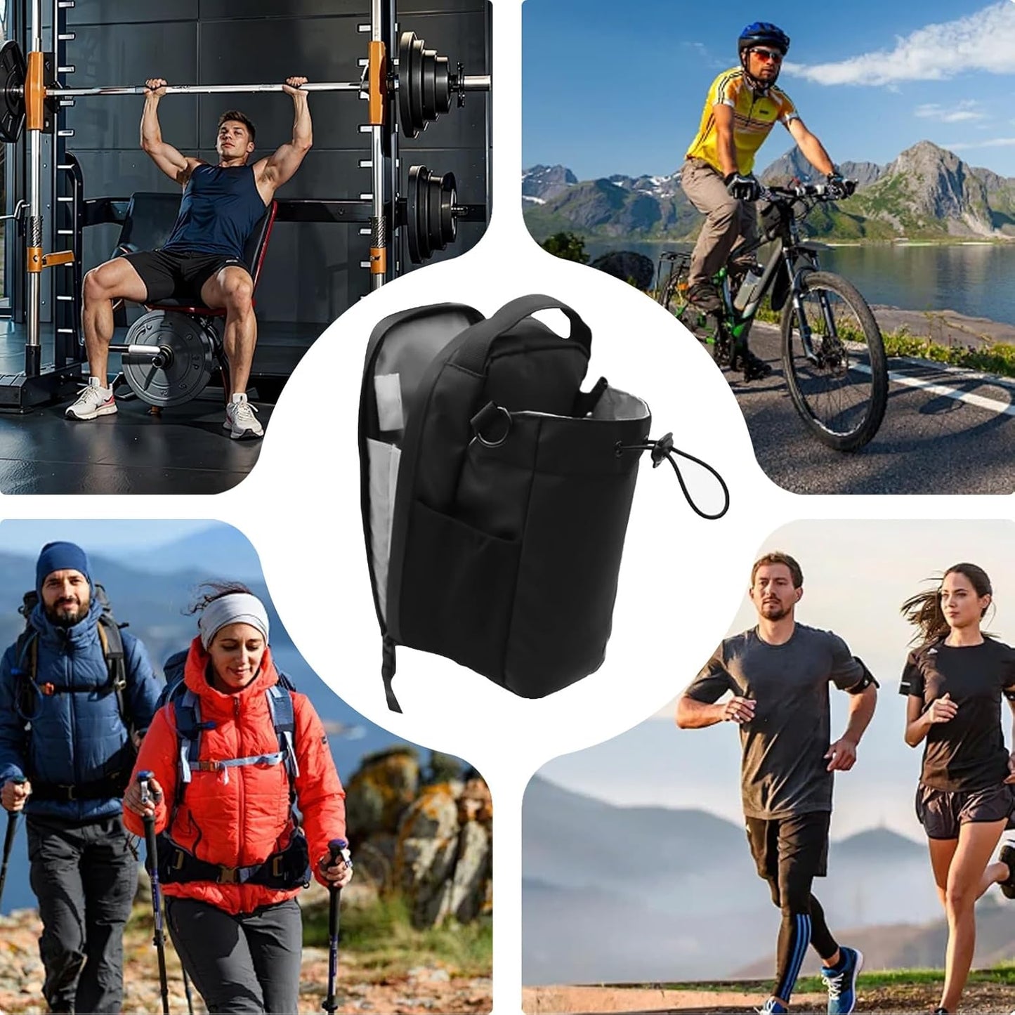 Sac porte-bouteille magnétique pour salle de sport – sangle bandoulière, poches & fermeture sécurisée