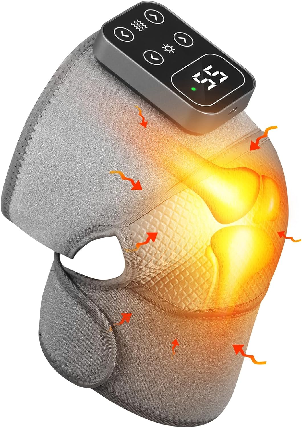 Genouillère/Épaule/Coude 3-en-1 chauffante & vibrante – sans fil, écran digital, arrêt auto 15 min