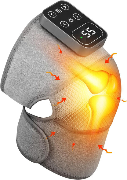 Genouillère/Épaule/Coude 3-en-1 chauffante & vibrante – sans fil, écran digital, arrêt auto 15 min