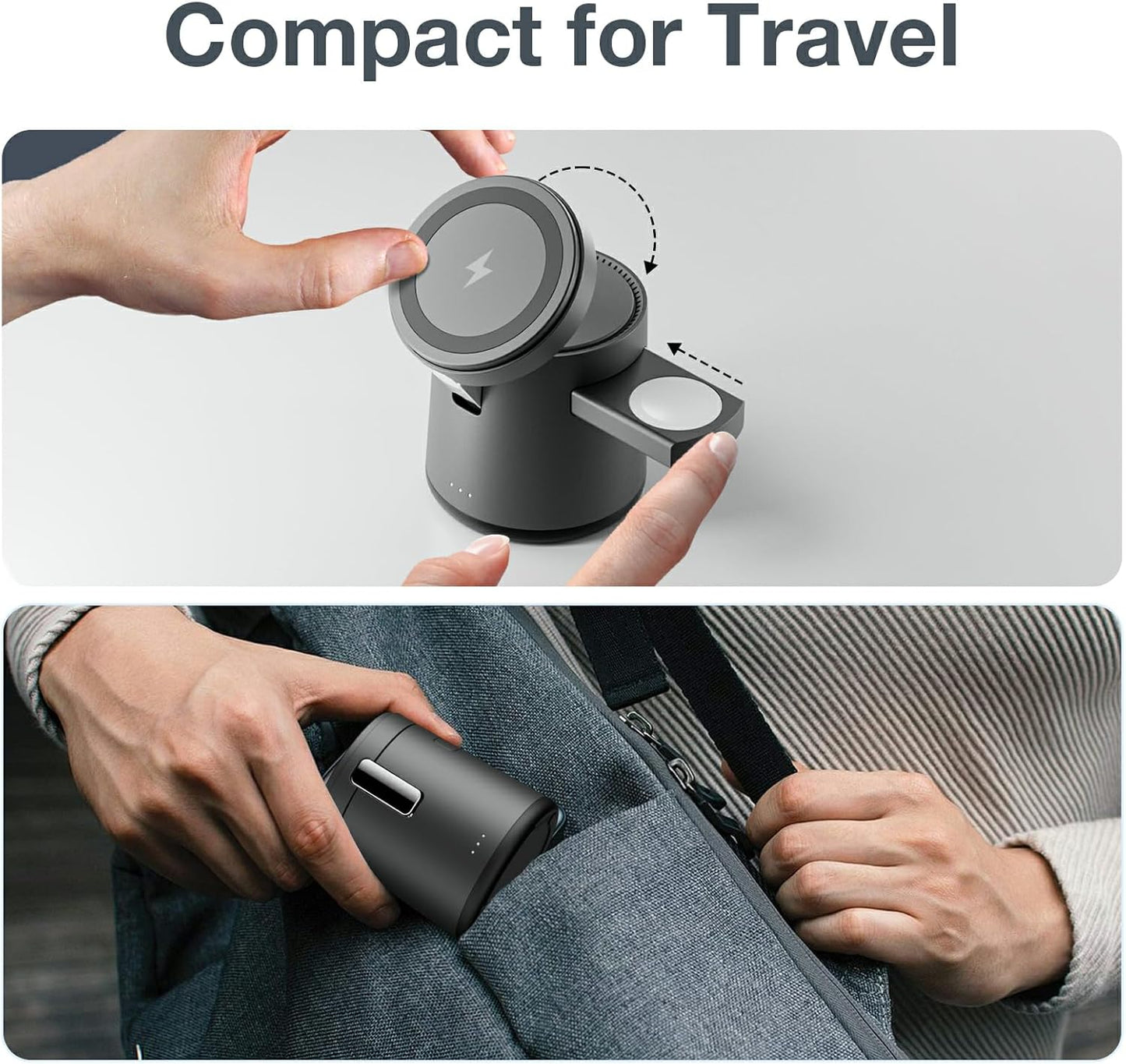 Chargeur sans fil Qi2 3-en-1 pliable 15W – iPhone 12-16 / Apple Watch / AirPods