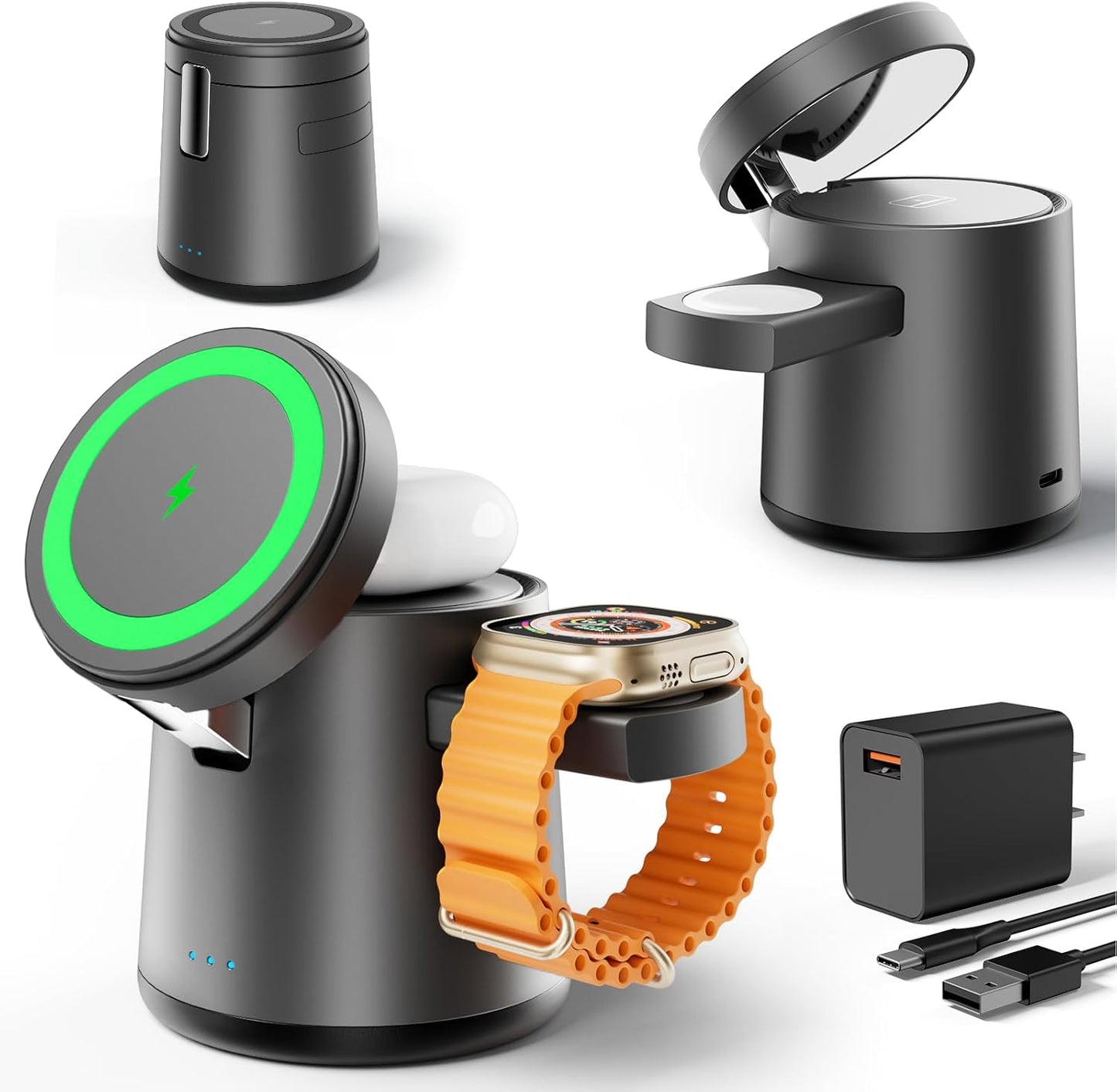 Chargeur sans fil Qi2 3-en-1 pliable 15W – iPhone 12-16 / Apple Watch / AirPods