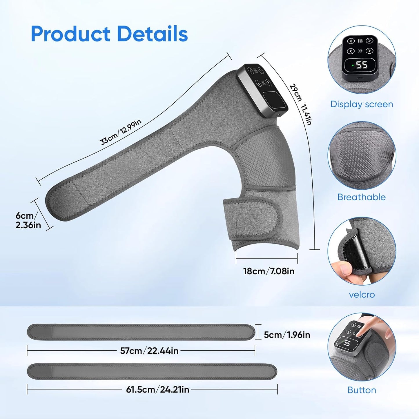 Genouillère/Épaule/Coude 3-en-1 chauffante & vibrante – sans fil, écran digital, arrêt auto 15 min