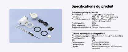 Poignée photo magnétique pour smartphone – Télécommande Bluetooth, éclairage d’appoint, rotation H/V