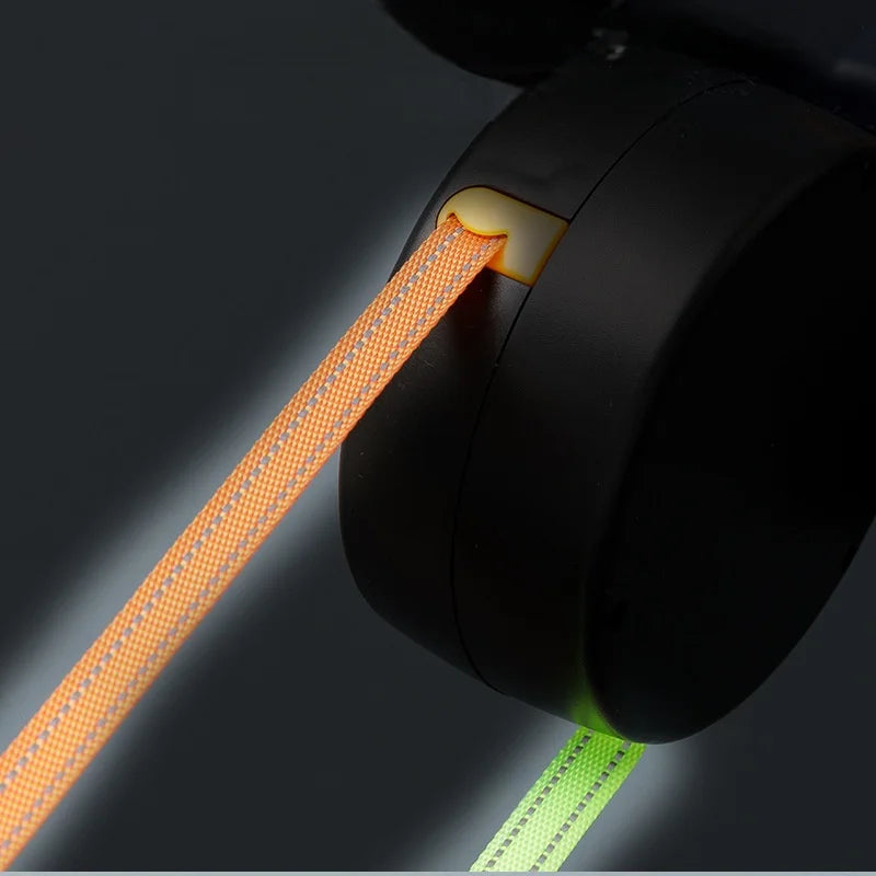 Laisse rétractable double avec LED – anti-enchevêtrement 360°, freins indépendants, sangle réfléchissante 3 m