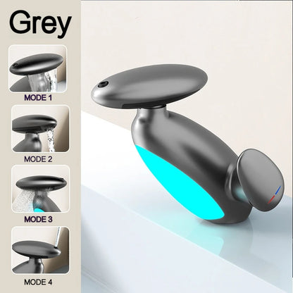 Robinet de lavabo LED 4 modes – bec pivotant 360° avec flexible, eau chaude & froide, mitigeur 1 trou (G1/2)