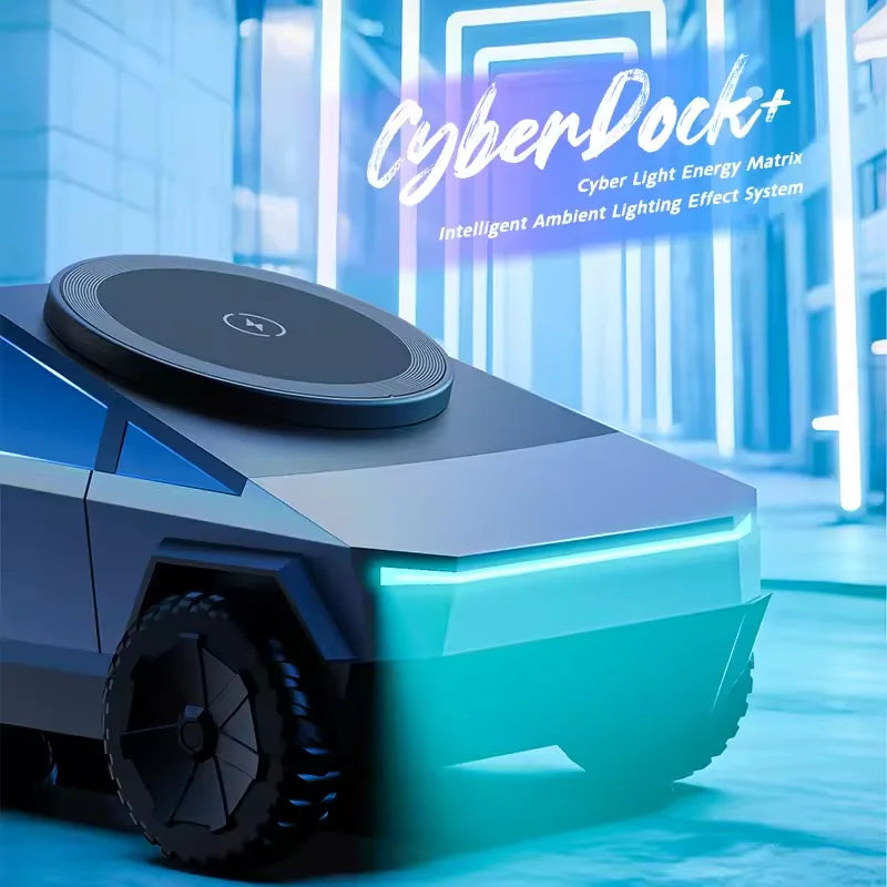 Station de charge sans fil Qi2 3-en-1 – CyberDock design pick-up futuriste (iPhone / AirPods / Watch)