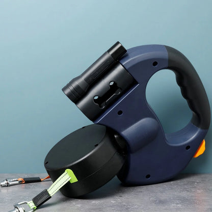 Laisse rétractable double avec LED – anti-enchevêtrement 360°, freins indépendants, sangle réfléchissante 3 m