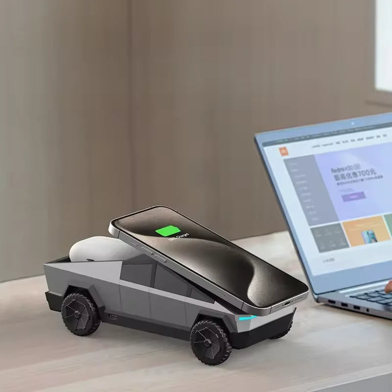 Station de charge sans fil Qi2 3-en-1 – CyberDock design pick-up futuriste (iPhone / AirPods / Watch)