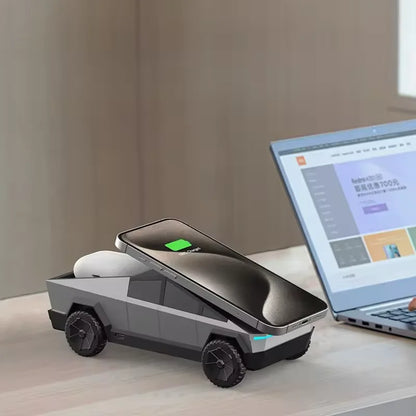 Station de charge sans fil Qi2 3-en-1 – CyberDock design pick-up futuriste (iPhone / AirPods / Watch)